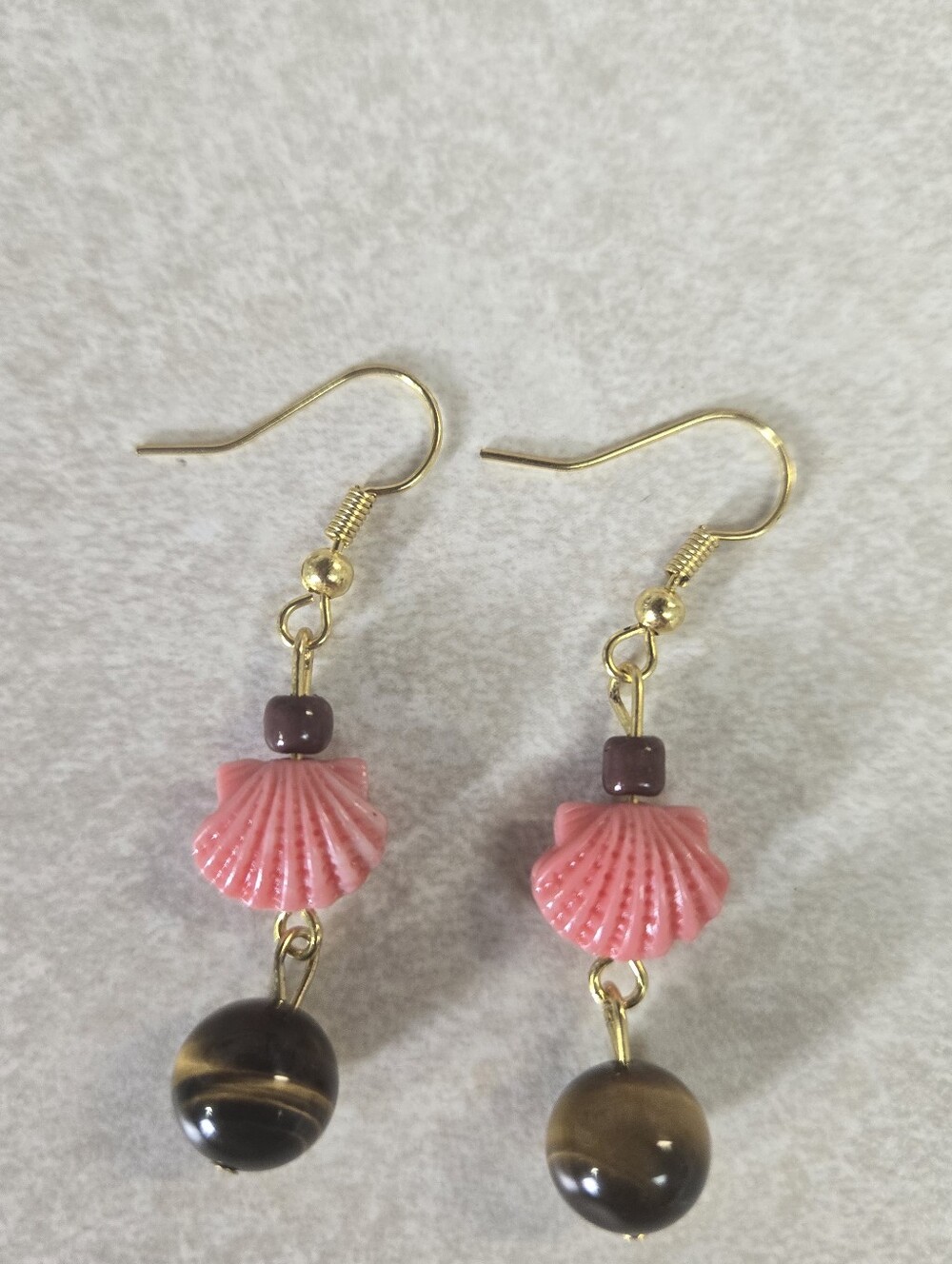 Handmade Earrings Shell & Tiger Eye Spiritual Earrings